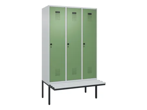 locker met bank,HxBxD 2120x1200x815mm,3vak,vak B 400mm,draaigrendel
