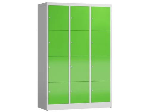 Lockerkast 1800x1185x500mm 3x4 vakken cilinderslot, sokkel, RAL6018