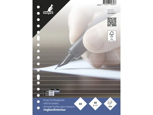 Ringbandinterieur Kangaro 17-gaats Gelinieerd + Voorlijn 150 Vel