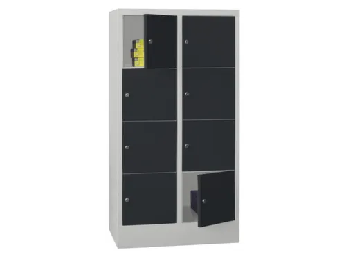 lockerkast,HxBxD 1518x800x500mm,2x4vakken,RAL7035,front RAL7016