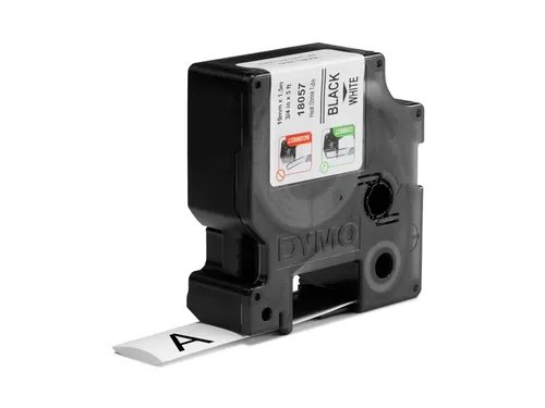 Labeltape Dymo Rhino industrieel krimpkous 19mm zwart op wit