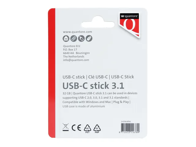 USB stick 3.1 Quantore USB-C 32GB zilver