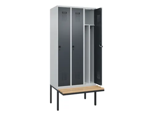 locker met bank,voor scheiding van kleding,HxBxD 2120x900x815mm,3vak