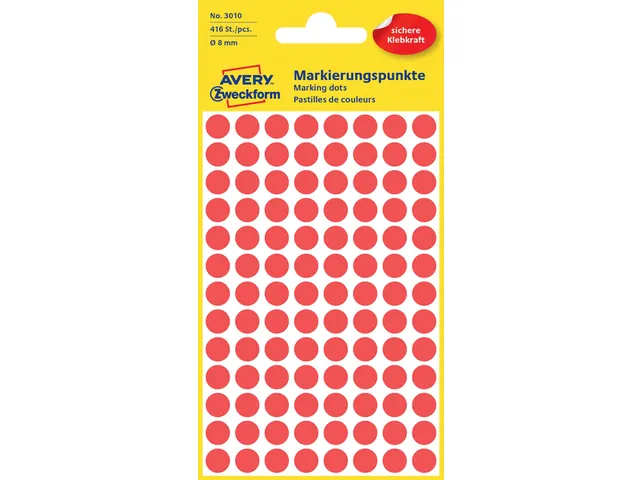 Etiket Avery Zweckform 3010 Rond Ø8mm Rood 416 Stuks