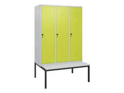 locker met bank,HxBxD 1950x1200x815mm,3vak,vak B 400mm,draaigrendel
