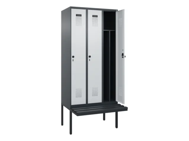 locker met bank,voor scheiding van kleding,HxBxD 2120x900x815mm,3vak