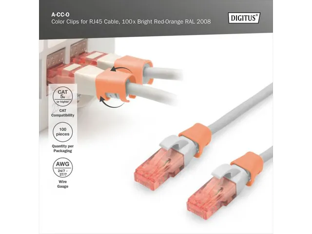 Clips couleur pour câbles RJ45 Orange 100 pièces