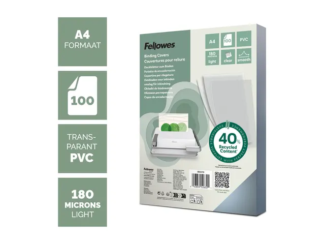 Voorblad Fellowes A4 Pvc 180 Micron Transparant