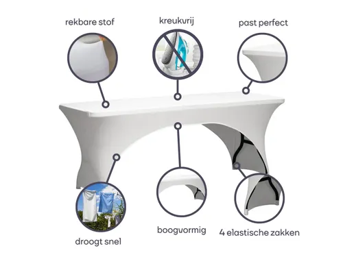 Hoes Voor Rechthoekige Tafel - Boogvormig - WIT
