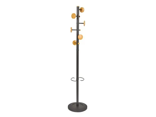 Music designkapstok zwart metaal met 9 houten haken met paraplurek 175