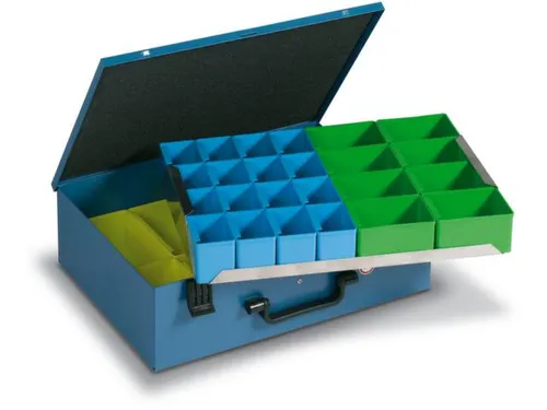 Assortimentskoffer Plaatstaal 36boxen Polystyrol 133x472x340mm Ral5007