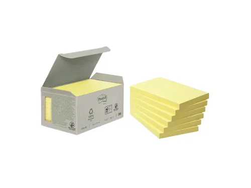 Memoblok Post-it 655-1B recycled 76x127mm canary yellow 6 stuks