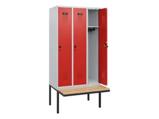 locker met bank,HxBxD 1950x900x815mm,3vak,vak B 300mm,draaigrendel - 1