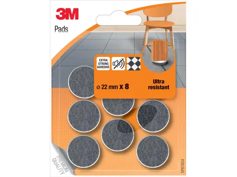 Ultraresistente Vilten Pads Zelfklevend Grijs 22 mm Blister 8 Stuks