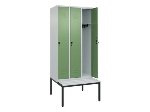 locker met bank,HxBxD 2120x900x815mm,3vak,vak B 300mm,draaigrendel