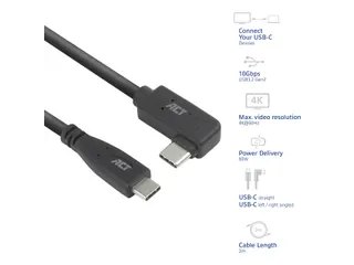 Kabel ACT USB-C standaard naar USB-C hoek 10Gbps 2m - 8
