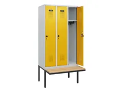 locker met bank,HxBxD 1950x900x815mm,3vak,vak B 300mm,draaigrendel