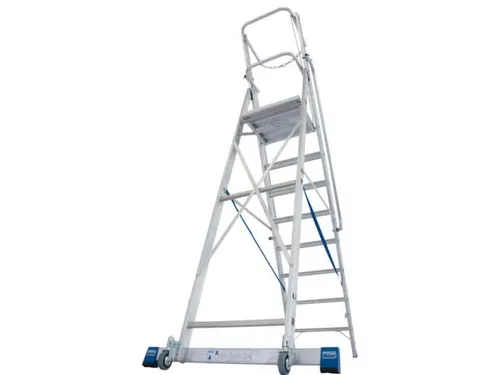 verrijdbare treden-platformladder eenzijdig 8treden stand H 1 9m