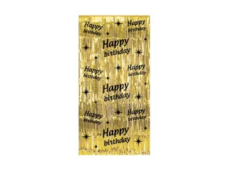 Feestgordijn Classy Party Curtain 'Happy Birthday' Goud-Zwart 1x2m - 3