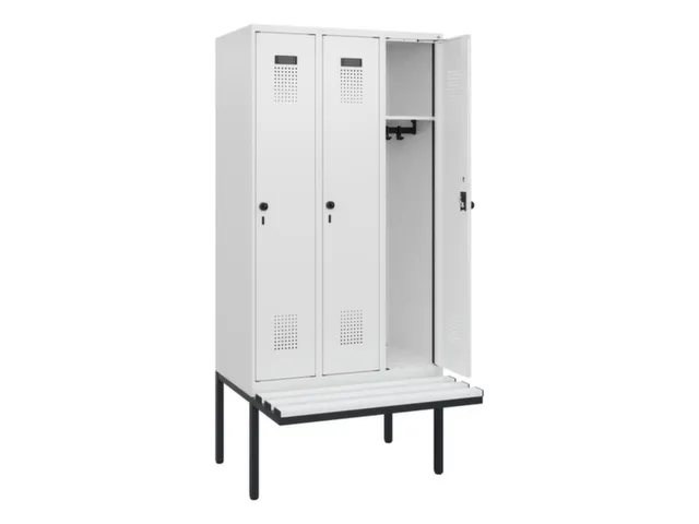 locker met bank,HxBxD 1950x900x815mm,3vak,vak B 300mm,draaigrendel