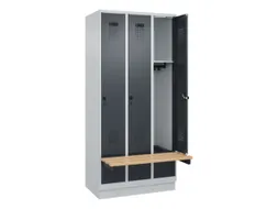locker met bank,HxBxD 1950x900x815mm,3vak,vak B 300mm,draaigrendel