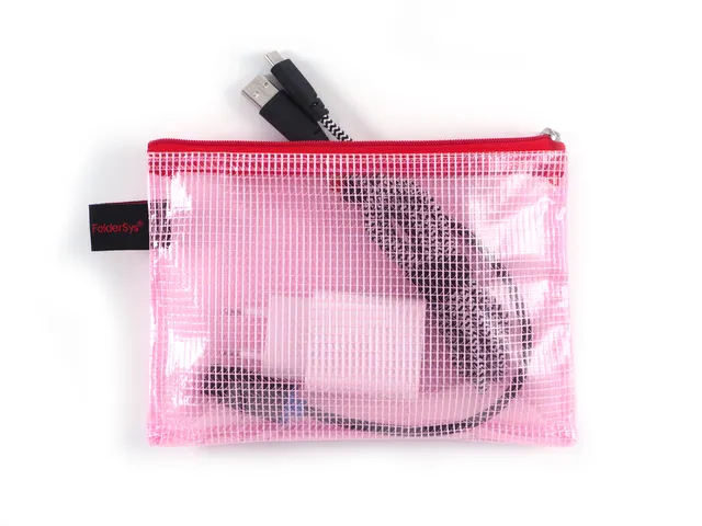 Trousse avec fermeture éclair Foldersys A6 PVC rouge transparent