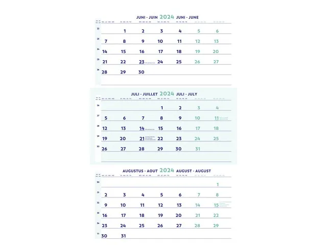 Driemaandskalender, Wandmodel, 300 x 600 mm, 4 talen, 2022