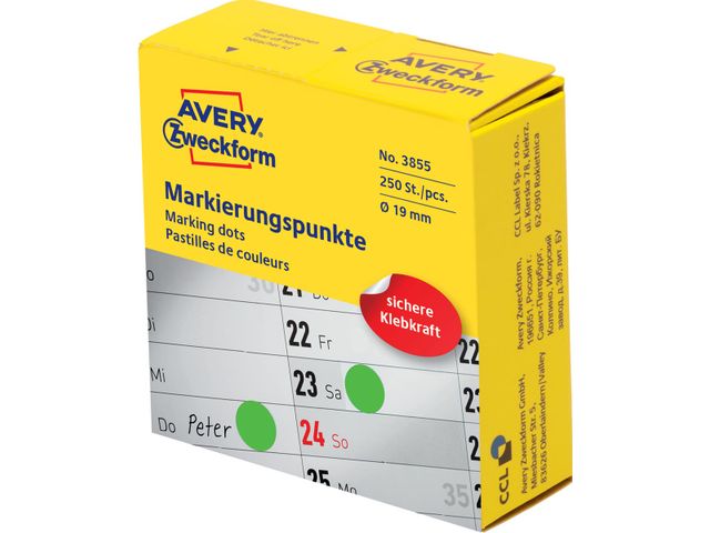 Avery marking dots, diameter 19mm, rol met 250 stuks, groen | AveryEtiketten.be