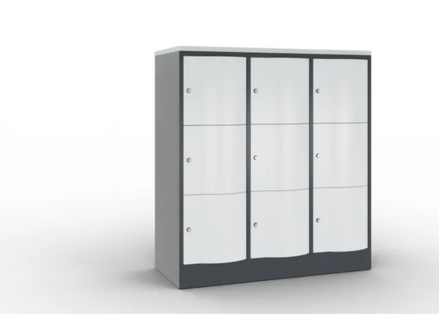 lockerkast cil.slot 1255x1150x540mm 3x3 vakken RAL7021 front RAL7035