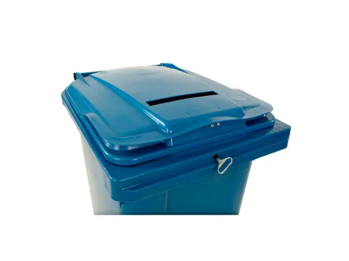 Container Met Papiergleuf En Slot Blauw