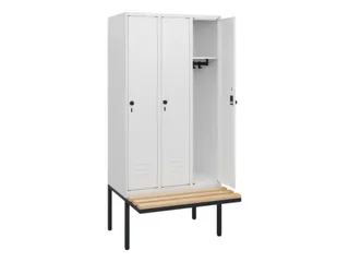 locker met bank,HxBxD 1950x900x815mm,3vak,vak B 300mm,draaigrendel - 2
