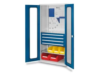 Materiaalkast Vensterdeuren 1950x1000x600mm 4laden 2legborden Ral5010 - 1