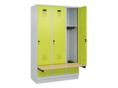 locker met bank,HxBxD 1950x1200x815mm,3vak,vak B 400mm,draaigrendel