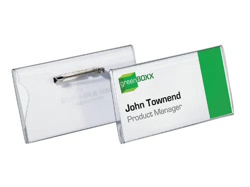 Badge Durable 8001 met speld en klemrand 40x75mm