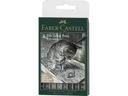 Tekenstift Pitt Artist Pen etui 8 stuks zwart en grijs assorti