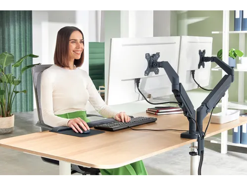Monitorarm Leitz Ergo ruimtebesparend dubbel donkergrijs