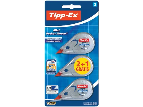Correctietape Tipp-Ex mini pocket mouse 5mmx6m blister 2+1 gratis