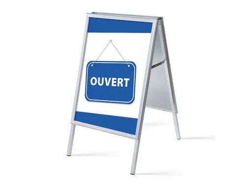 Stoepbord A1 complete set met print "OUVERT" Blauw