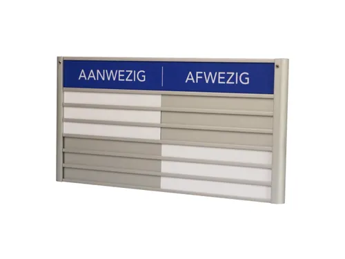 Menoor In-Uit bord 6 namen Aluminium Aanwezig/Afwezig Blauw