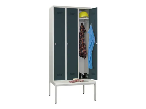 locker met bank,HxBxD 2150x900x500mm,3vak,RAL7035,front RAL7016