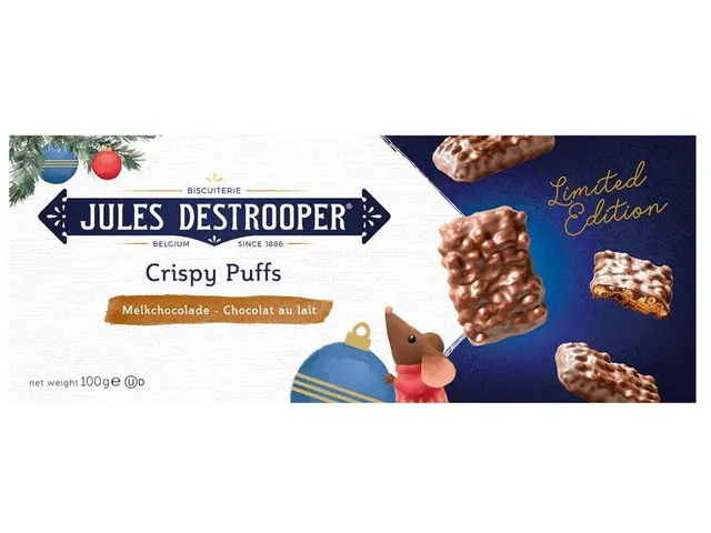 Jules Destrooper koeken Crispy Puffs, melk, doos van 100 gram