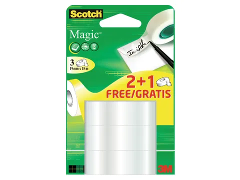 Plakband Scotch Magic 19mmx15m 2+1 gratis onzichtbaar 3 rollen