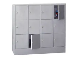 lockerkast,HxBxD 1187x1600x500mm,4x3vakken,RAL7035,front RAL3000