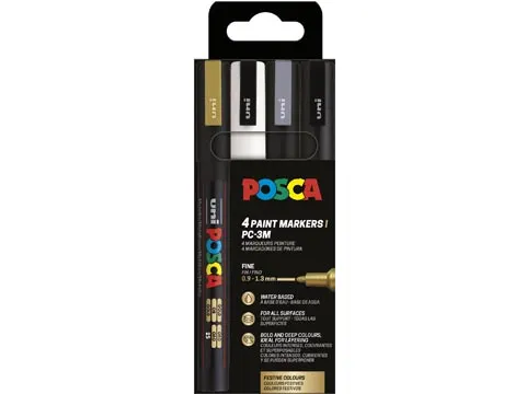 Uni POSCA paintmarker PC-3M 4 stuks metallic