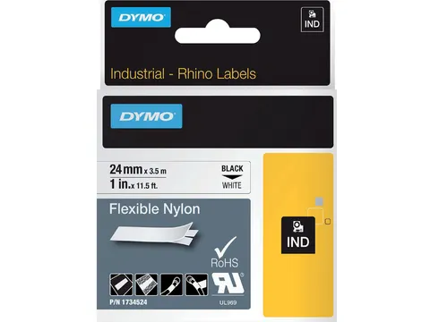 Labeltape Rhino 1734524 Nylon 24mmx3.5m Zwart Op Wit