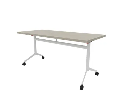 klaptafel,HxBxD 750x1600x700mm,hoekig,T-voet wit,ovale buis,blad beton