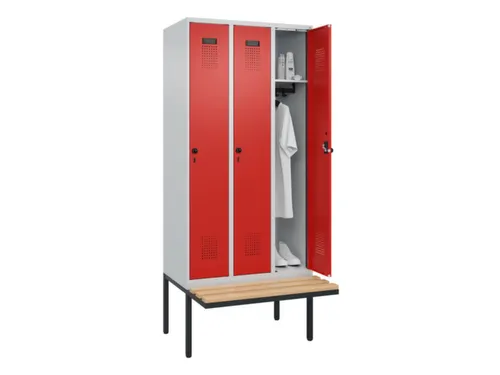 locker met bank,HxBxD 2120x900x815mm,3vak,vak B 300mm,draaigrendel