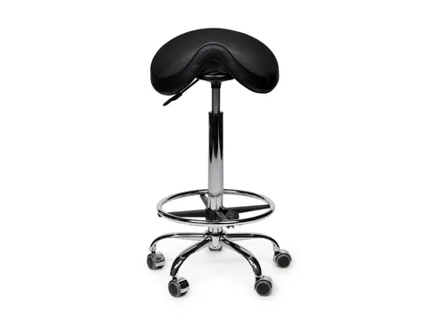 Zadelkruk Office Premium hoog met voetring harde wielen zw