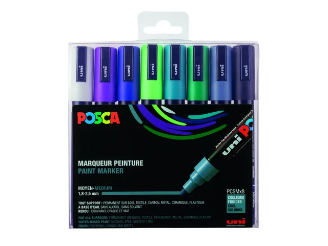 Verfstift Posca PC5M Medium Punt 1,8-2,5mm 8st koele kleuren