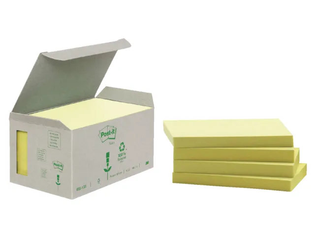 Memoblok Post-it 655-1B recycled 76x127mm canary yellow 6 stuks